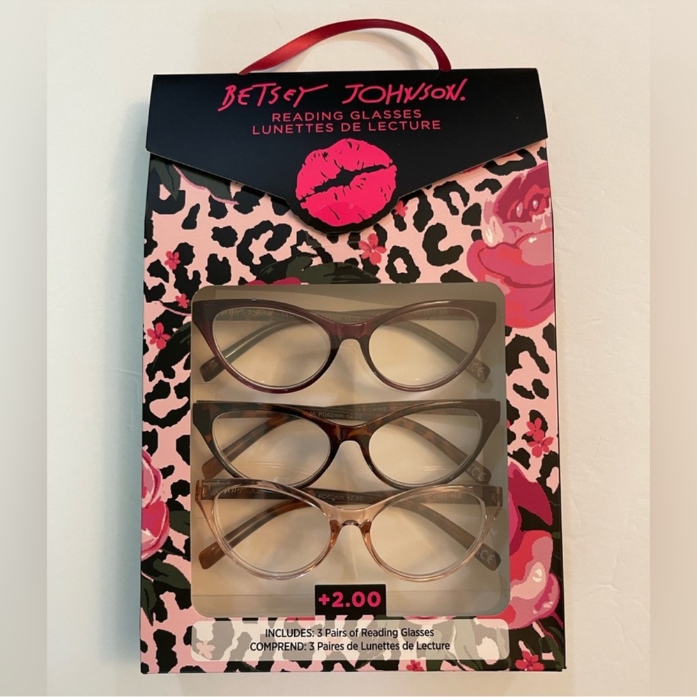 Betsey Johnson Designer 3 Pairs Of Fashion Reading Glasses +2.00 New